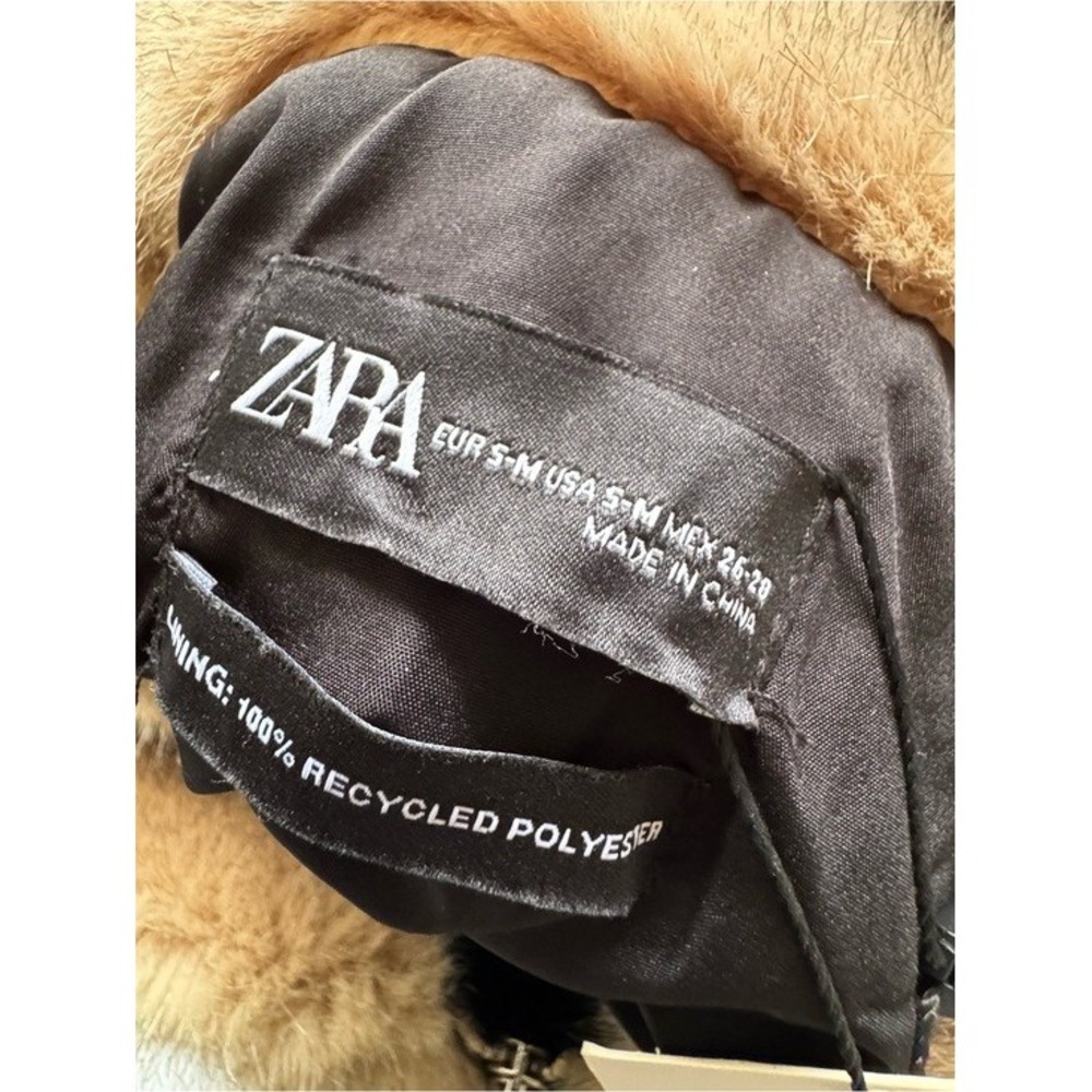 Zara Light Brown Tan Hooded Faux Fur Teddy Vest Zip up Pocket Size Medium - Picture 8 of 12